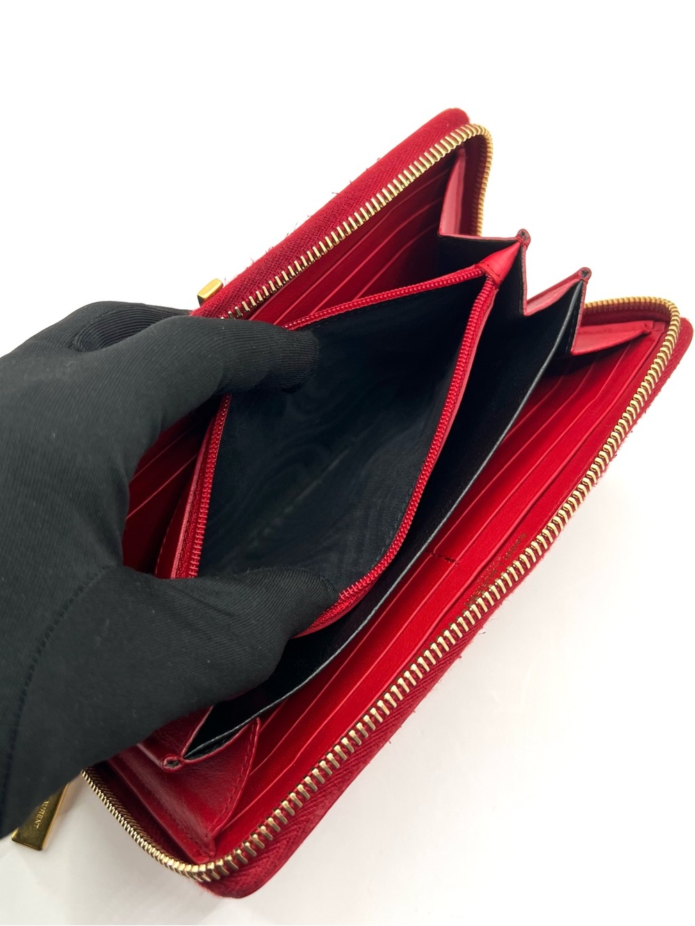 Authentic SAINT LAURENT YSL Calfskin Red Leather Zip Long Wallet - Picture 7 of 10